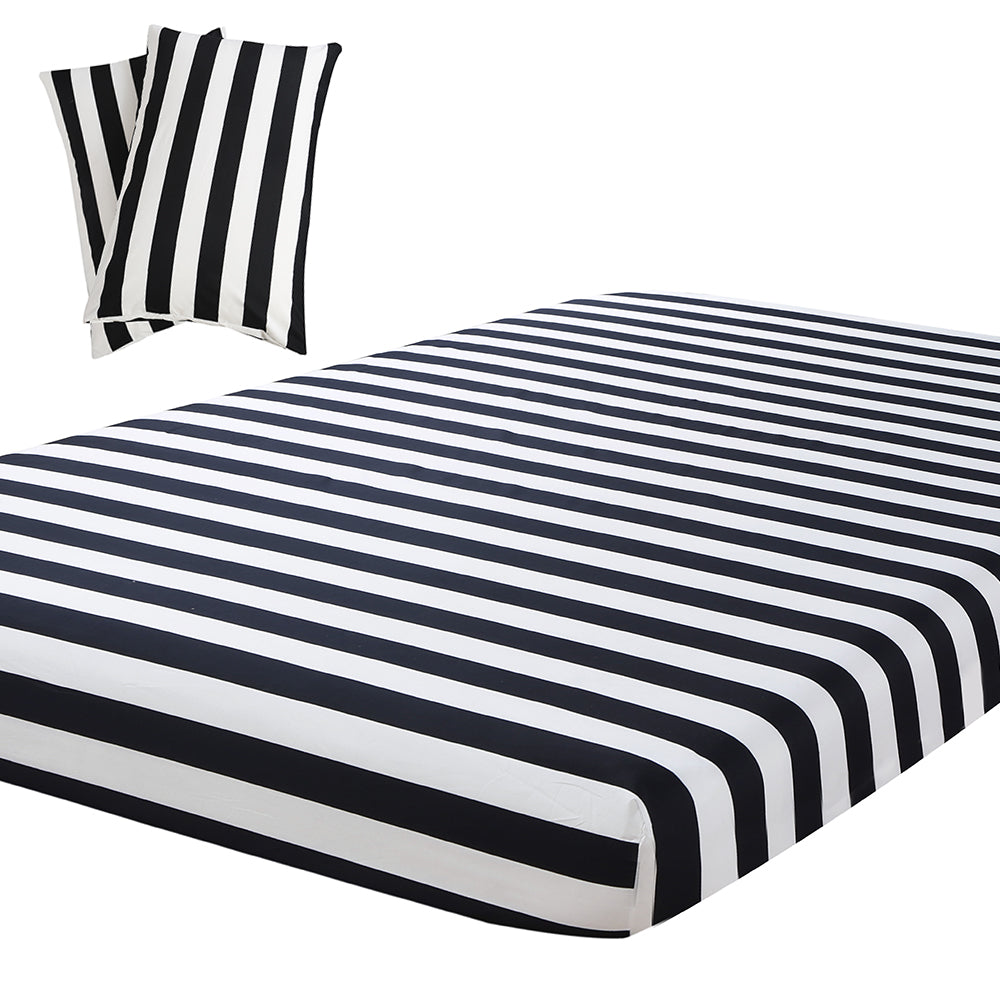 Black Stripe 100% Polyester Bed Set Fitted Sheet