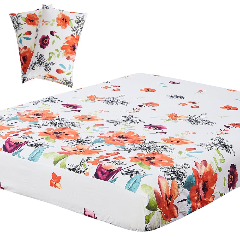 Luxury Flower 100% Polyester Bed Set Fitted Sheet