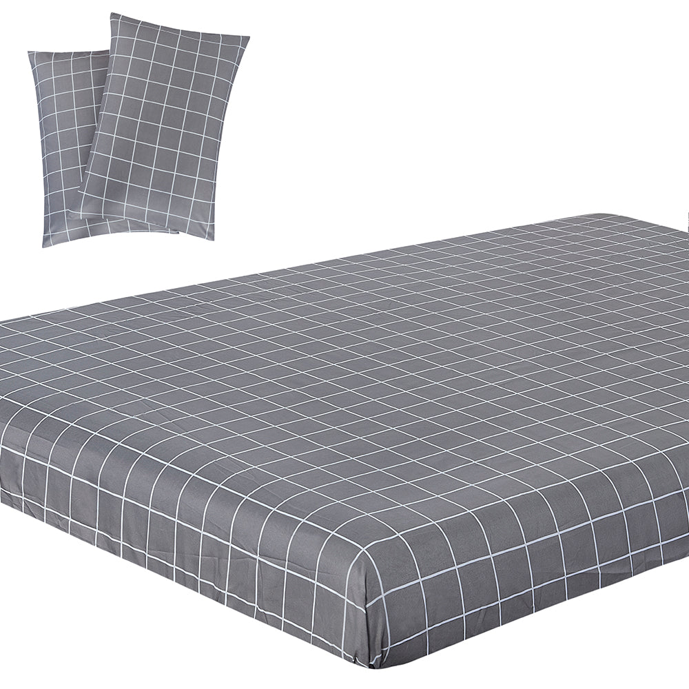 Gray Block 100% Polyester Bed Set Fitted Sheet