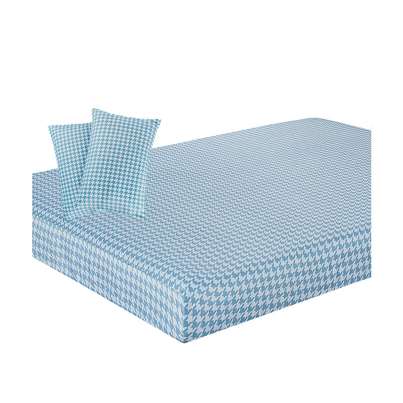 Blue Geometric 100% Polyester Bed Set Twin Size Fitted Sheet